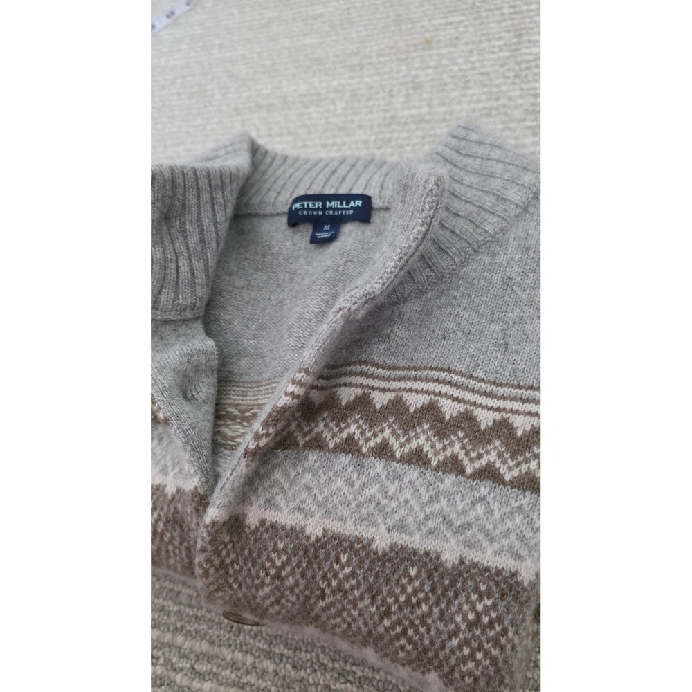 Peter Millar Crown Crafted Mens Grey Brown Fair Isle Button Cardigan Sweater M